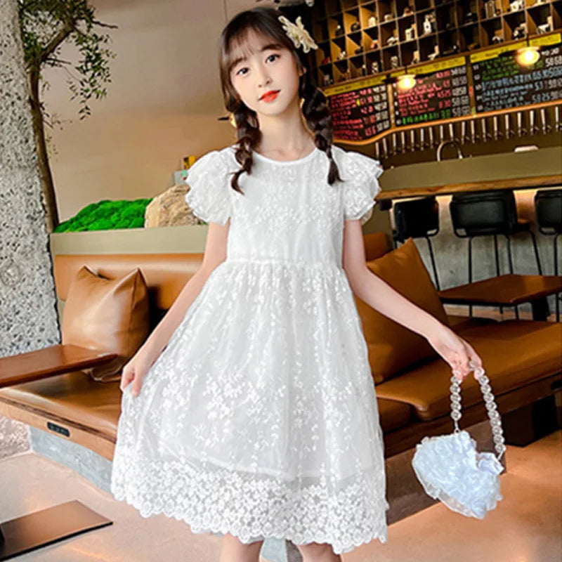 Casual Style Girls Lace Floral Dress For Summer