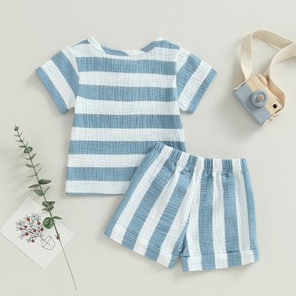 Striped Printed Baby Boy Girl 2Pcs Summer Outfits childrensterritory