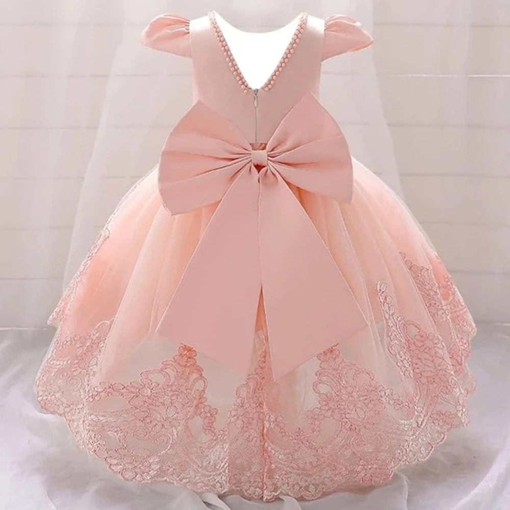 Baby Girls Bow Design Tulle 1st Birthday/Baptism Dresses childrensterritory