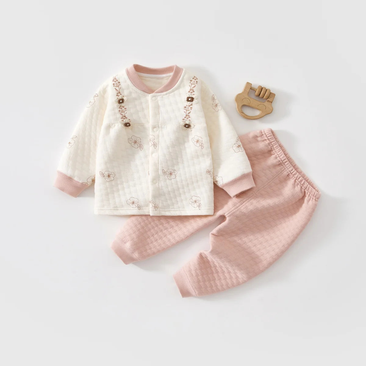 Baby Kids Long Sleeves Flower Design Winter Outfit Sets childrensterritory