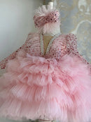 Gorgeous V-neck Sequin Design Little Girls Mesh Cake Dress childrensterritory