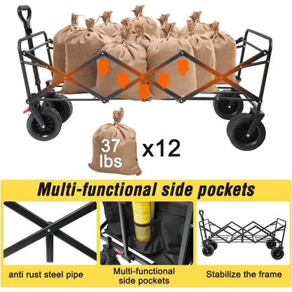 A Robust, Foldable Utility Garden Cart with Large All-terrain Wheels childrensterritory