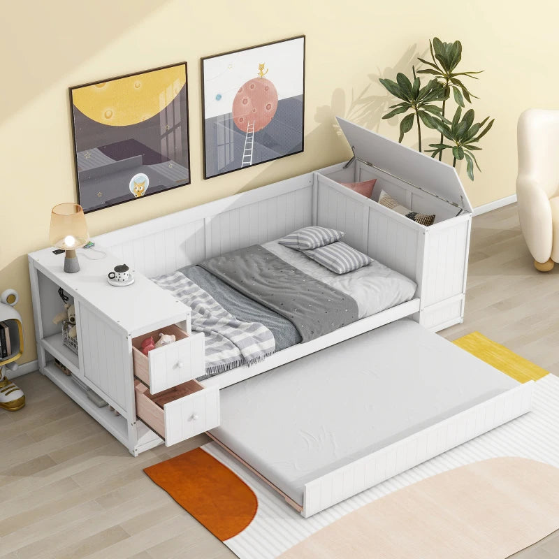 Easy to Assemble Twin-size Daybed with Storage Arms childrensterritory