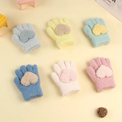 Kids Cartoon Design Furry Coral Fleece Short Gloves Mittens childrensterritory