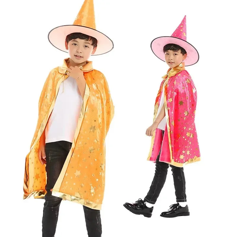 Kids Black Purple Red Carnival Cloak with Witch Hat