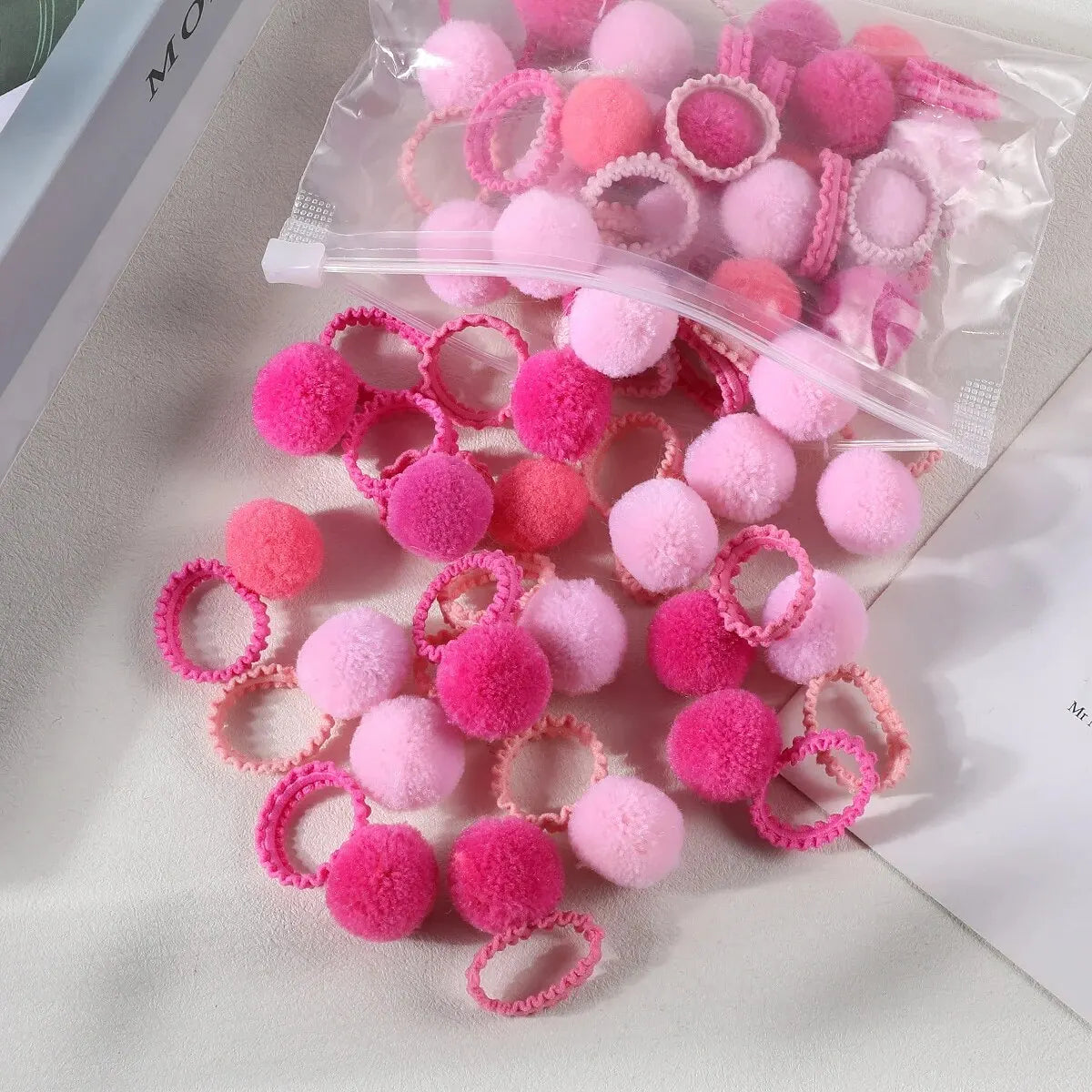Little Girls 20Pcs Colorful Plush Ball Elastic Hair Bands childrensterritory