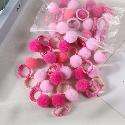 Little Girls 20Pcs Colorful Plush Ball Elastic Hair Bands childrensterritory