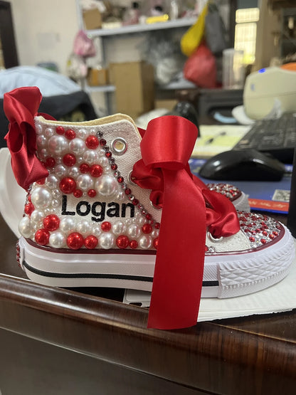 Personalized Rhinestone Design Kids Canvas Shoes childrensterritory