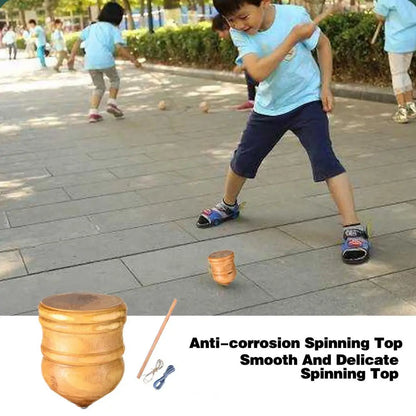 Indoor/Outdoor Wooden Spinning Top with Whip Rope Toy for Kids