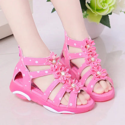 Kids Girls Roman Style Dots and Pearl Beading Sandals