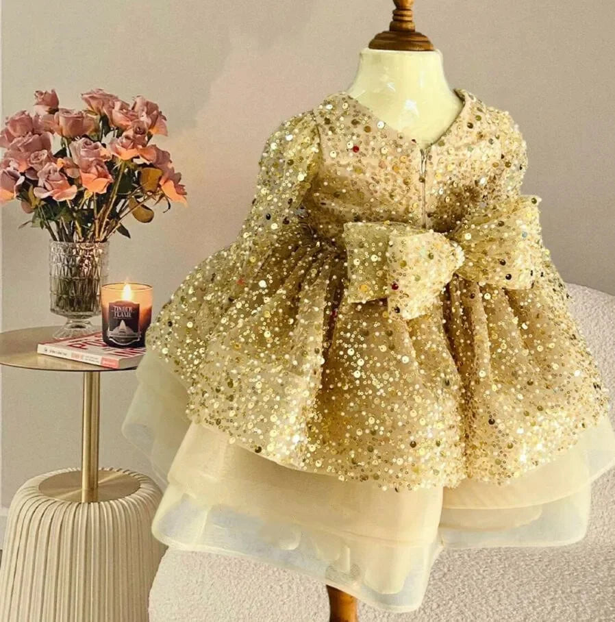 Little Girls Sequined Tiered Birthday Party Gown/Pageant Dresses