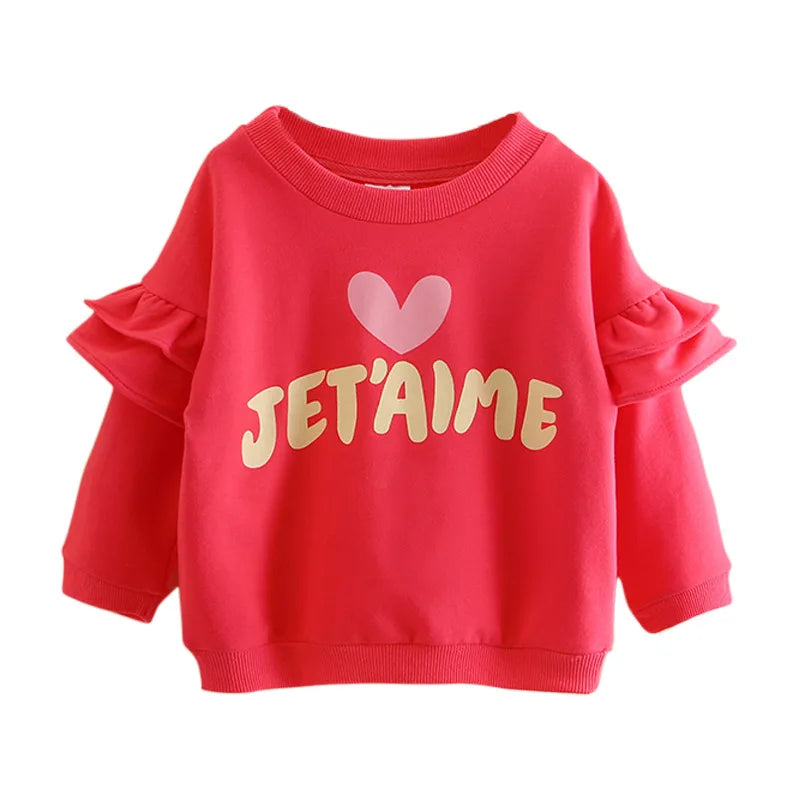 Kids Girls Letter Print Cotton Flare Trumpet Sleeve Sweatshirt childrensterritory