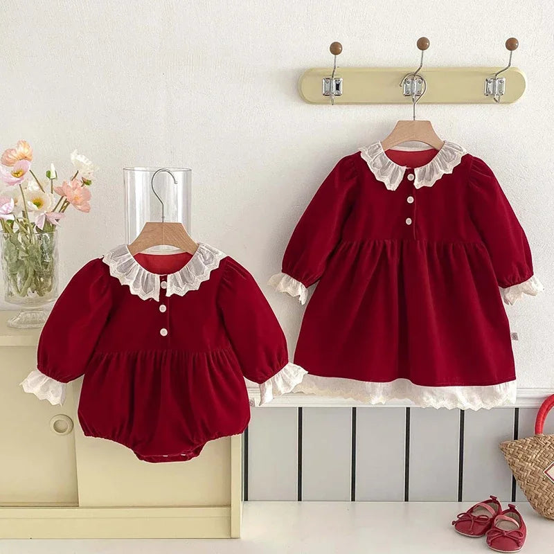 Baby Kids Long Sleeves Lace Design Christmas Party Costumes
