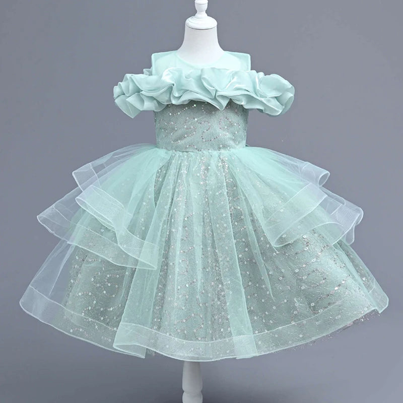 Sleeveless Flower Sequin Design Birthday Party Dresses For Girls childrensterritory