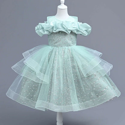Sleeveless Flower Sequin Design Birthday Party Dresses For Girls childrensterritory