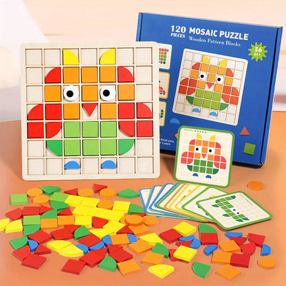 3D Geometric Shape 120Pcs Wooden Mosaic Puzzle Toy childrensterritory