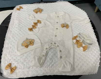5pcs Sequin Bling Crown Design Baby Girl Welcome Home Outfits childrensterritory