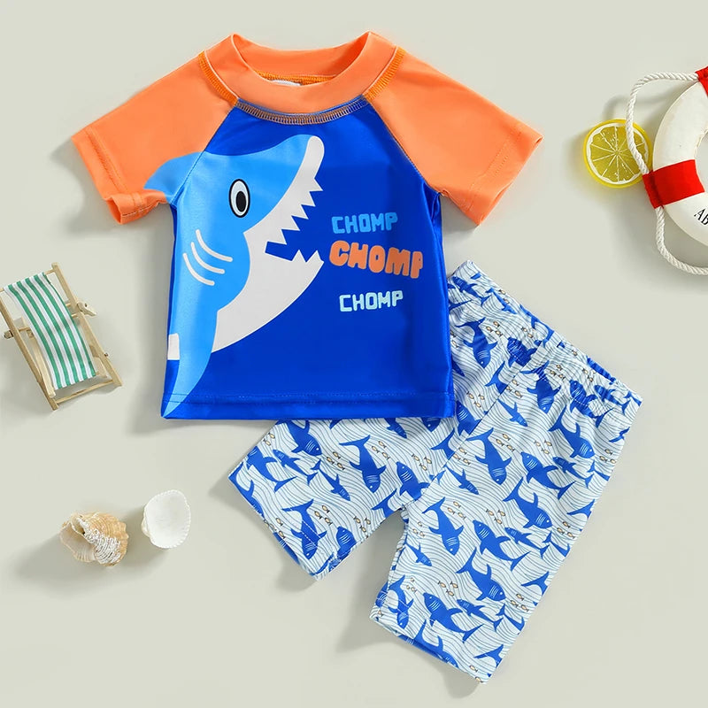 Shark Print Kids Boys Two Piece Swimwear Set