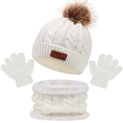 Toddler 3Pcs Cute Pompom Knitted Hats Scarf Gloves Set