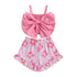 Kids Girl 2Pcs Big Bow Vest Top and Striped Floral Shorts Outfit childrensterritory