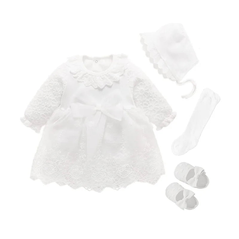 Newborn Girl Christening Dresses Set (Shoes, Tights &amp; Long Socks) childrensterritory
