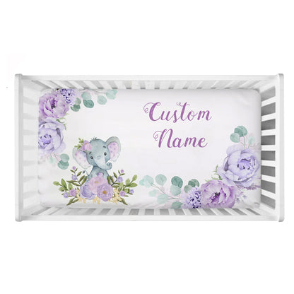 Custom Name with Flower Elephant Print Baby Bedding Set