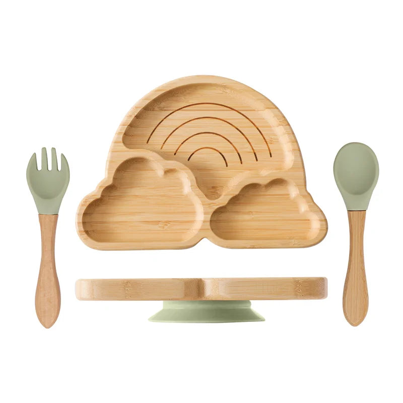 Baby Wooden Tableware Set with Silicone Suction Handle childrensterritory