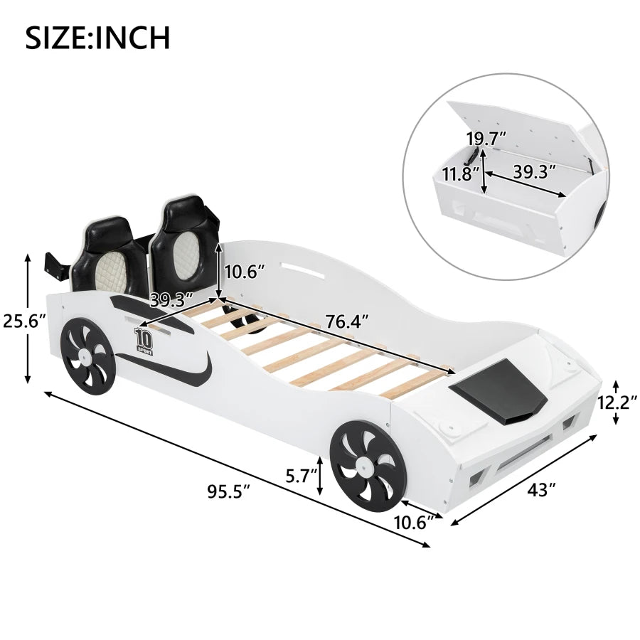 Race Car Design Twin Platform Bed with Backrest and Storage childrensterritory