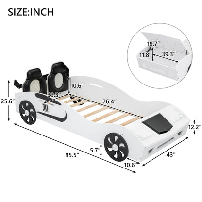 Race Car Design Twin Platform Bed with Backrest and Storage childrensterritory