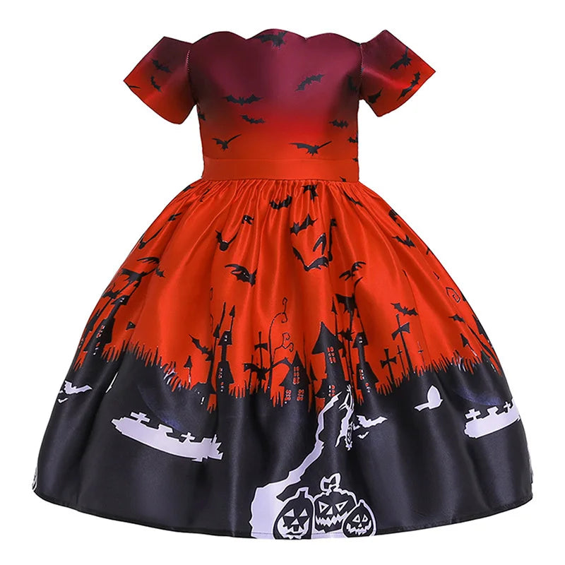 Vampire Pumpkin Print Halloween Costume for Kids Girls
