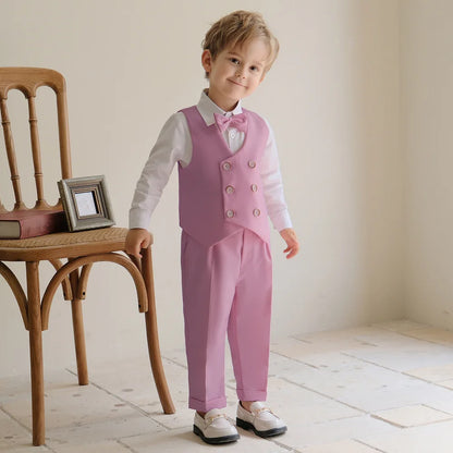 3 Pieces Kids Boys Formal Suit in 5 Colors (Vest Pants Bow-tie)