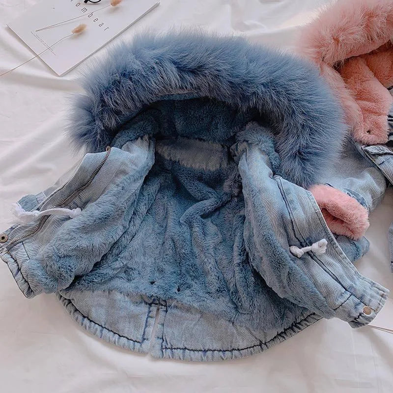 Large Fur Collar Hooded Little Girl&