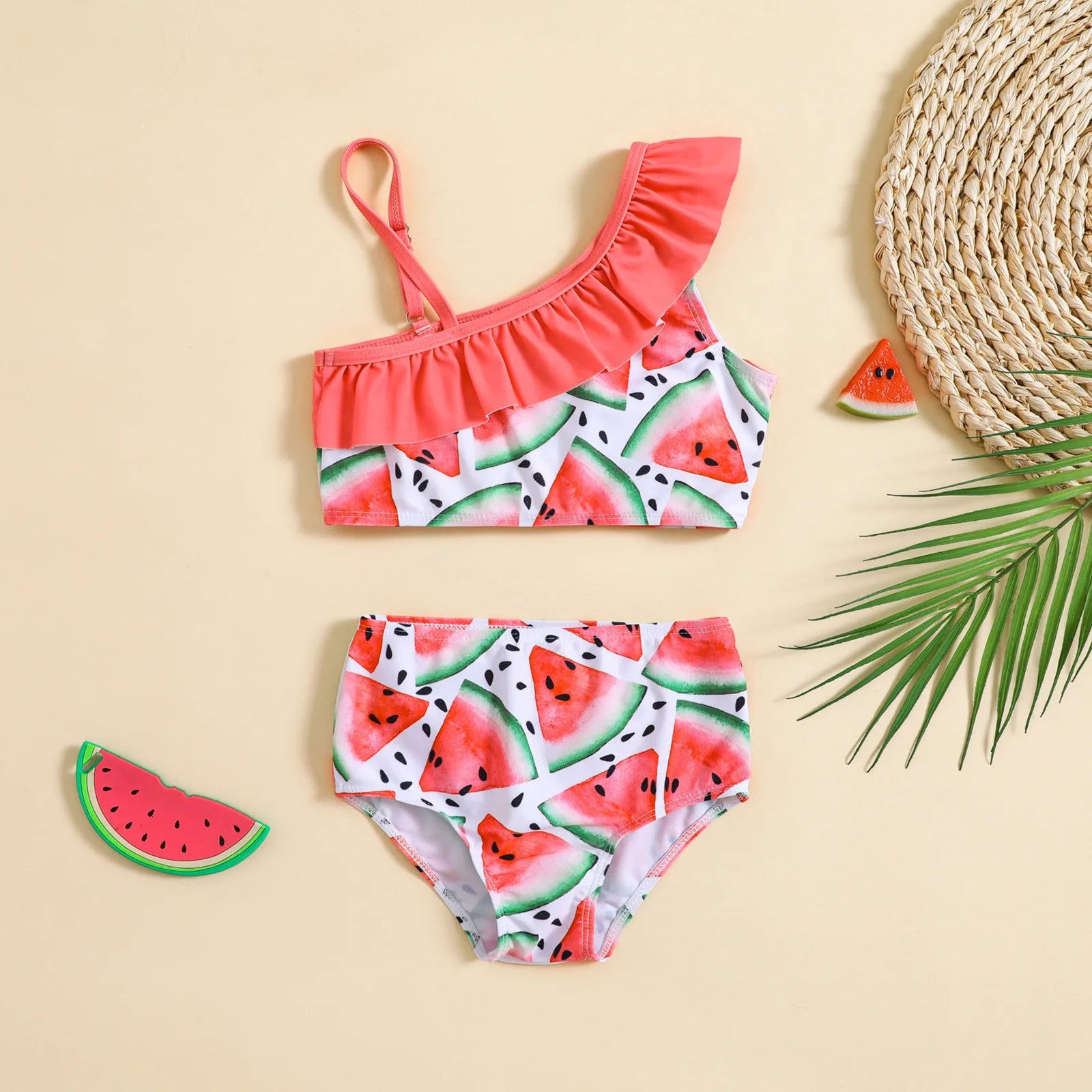 2PCS Watermelon Print Kid Girl Tankini Swimsuit Set