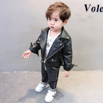 Little Boys Girls Solid Leather Jacket For Spring Autumn childrensterritory