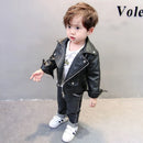 Little Boys Girls Solid Leather Jacket For Spring Autumn childrensterritory