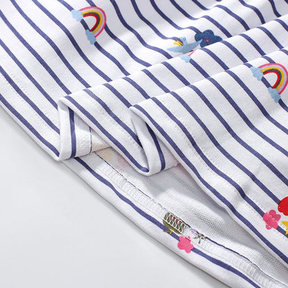 Little Girls Cartoon Striped Casual Cotton Dress childrensterritory