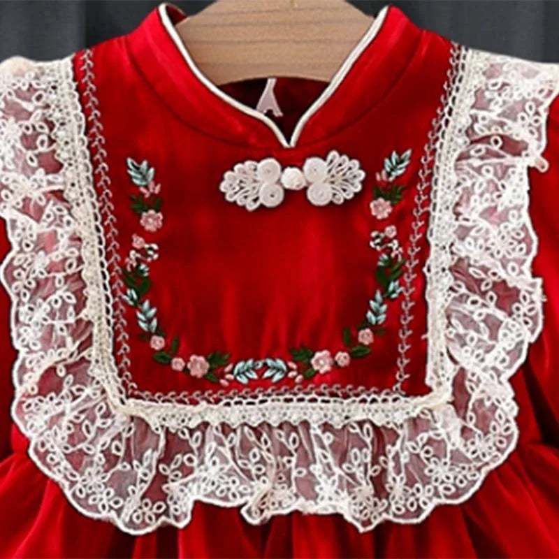 Baby Girl Flower Pattern Fluffy Dresses for Spring And Autumn