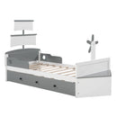 Boat-shaped Platform Bed with a Trundle, and Two Nightstands childrensterritory