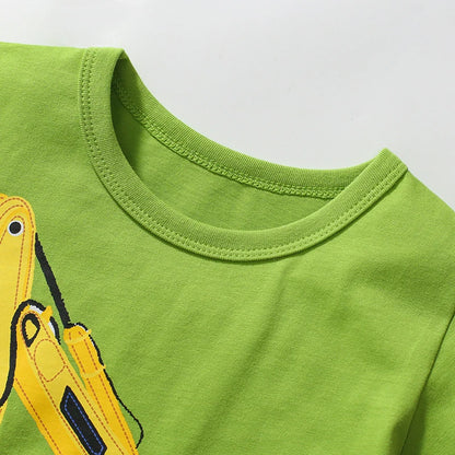 Kids Boys Cartoon Excavator Print Summer T-shirts