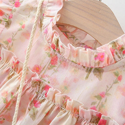 Floral Print Baby Girl Princess Dress With Bag for Summer childrensterritory