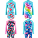 Unicorn and Floral Print Little Girls Zipper Swimsuits