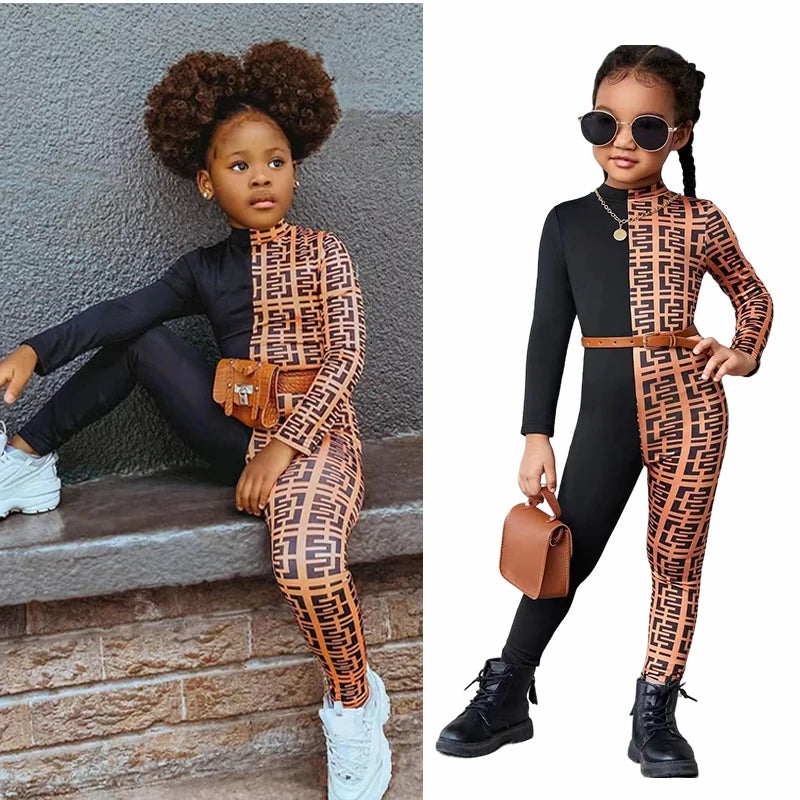 Kids Girls Patchwork Long Sleeve Romper/Jumpsuit