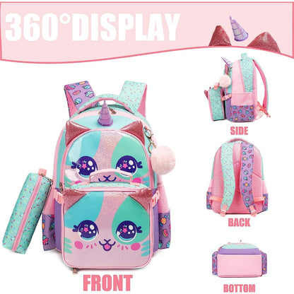 Cartoon Design 3pcs Kids School Backpacks for Girls childrensterritory