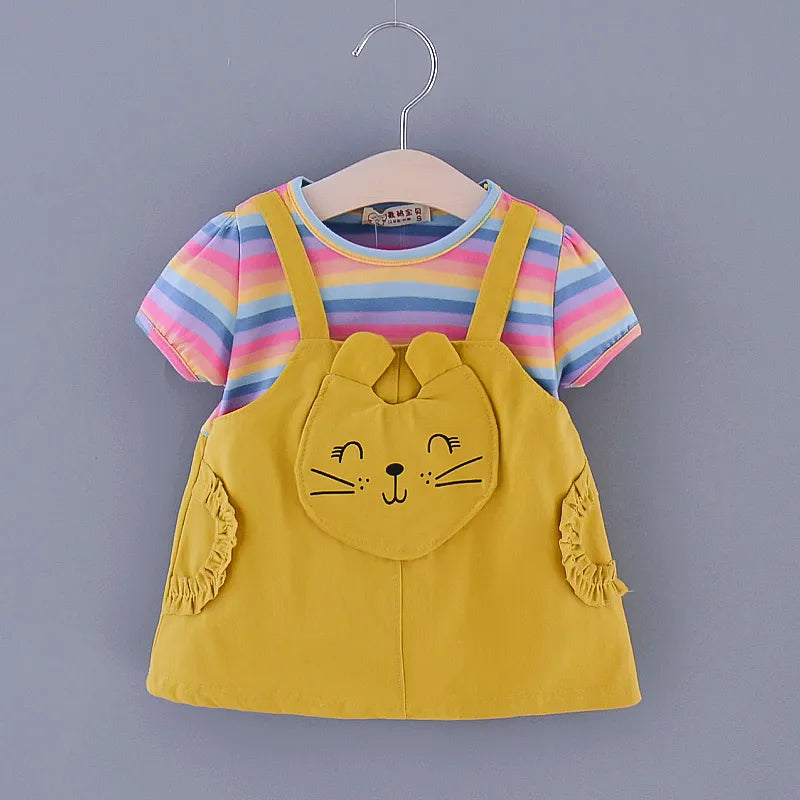 Baby Girl Rainbow Color Striped Lovley Princess Dress childrensterritory