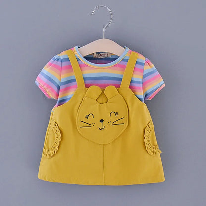 Baby Girl Rainbow Color Striped Lovley Princess Dress childrensterritory