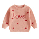 Baby Girl Heart Print Crew Neck Knitted Sweaters childrensterritory