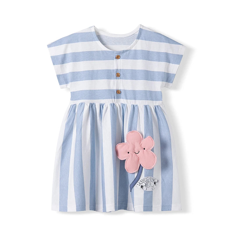 Collar Design Flower Print Summer Dresses for Girls childrensterritory
