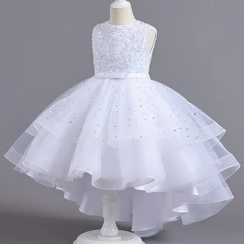 Kids Girls Sequins Design Fluffy Princess Party Trailing Dresses