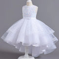 Girl Sleeveless Sequins Flower Design Puffy Party Dresses