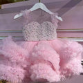 Pink Pearls Beaded Puffy Birthday Party Dress for Little Girls